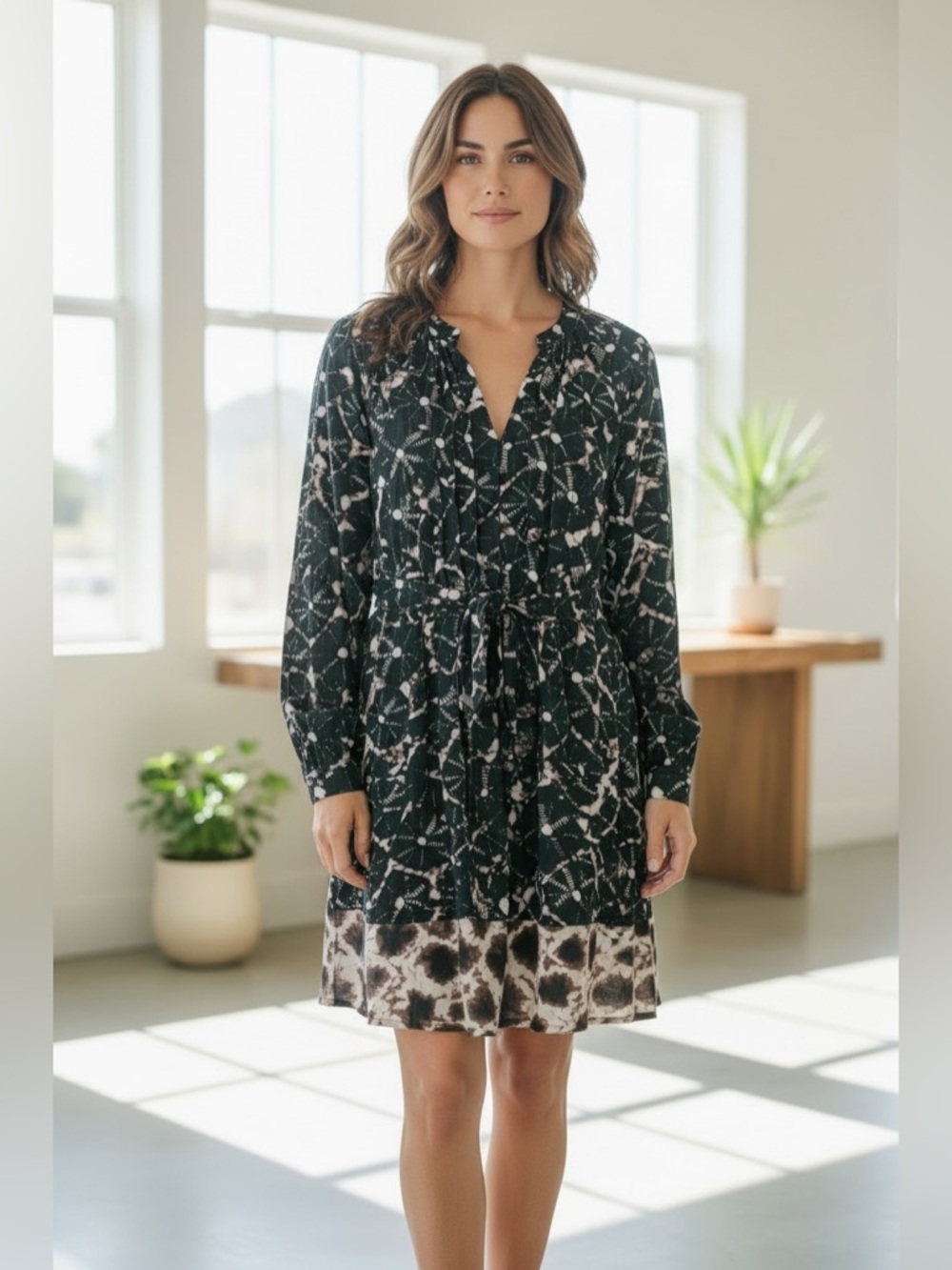 Thakoon Black and White Abstract Tie-Dye Midi Dress